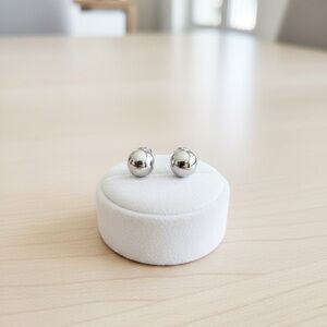 Silver-Tone Ball Stud Earrings | Minimalist Sphere Studs | NEW Never Worn